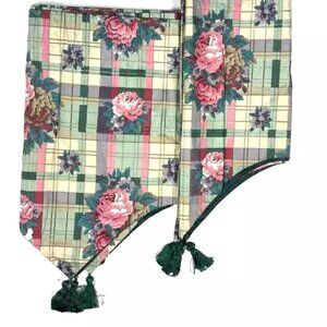 Custom Valances Handmade Short Curtains Vintage Green Pink Plaid Rose Print